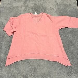 La Fixsun Shirt Womens Large 100% Linen Pink Lagenlook Oversized Tunic Top USA